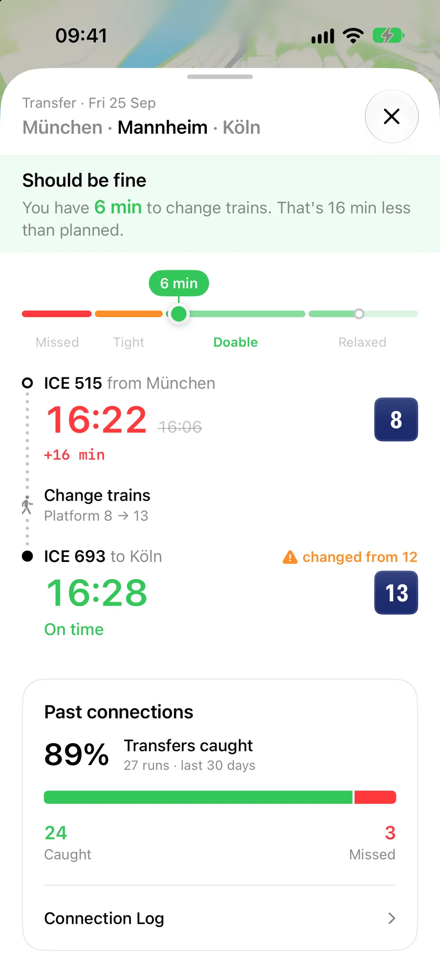 Connection with transfer time and record