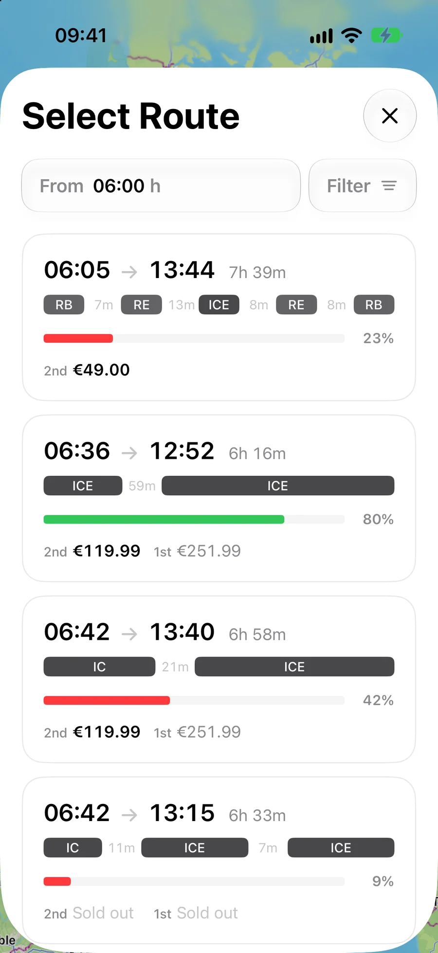 Connections with reliability and fares